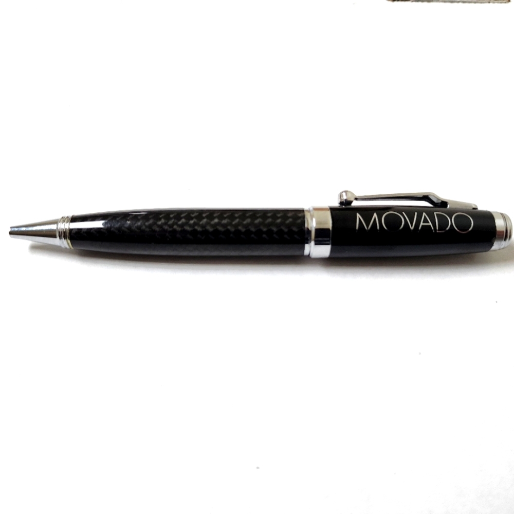 MOVADO Pen BLACK & SILVER CARBON FIBER PEN w/ Velvet Cover Back to School Gift - Picture 3 of 4